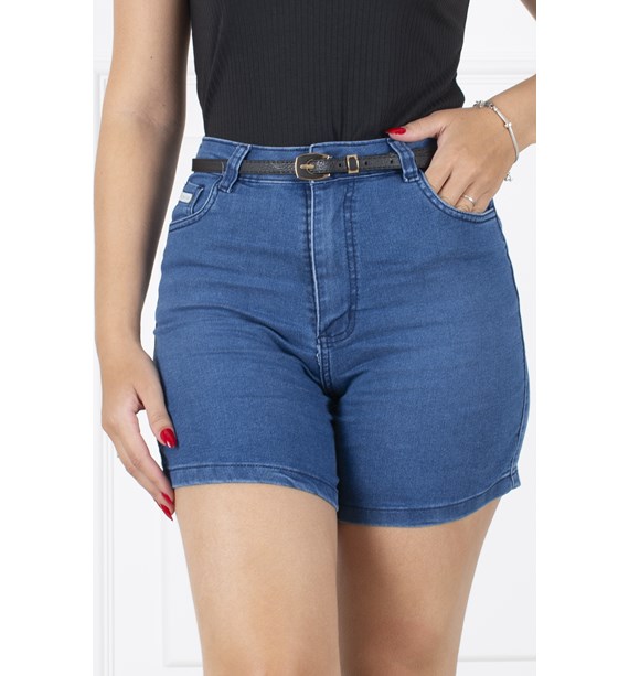 Shorts Jeans Feminina Bermuda Meia Coxa Cintura Alta com Lycra Elastano  Levanta Empina Bumbum Azul - RosaShockJeans