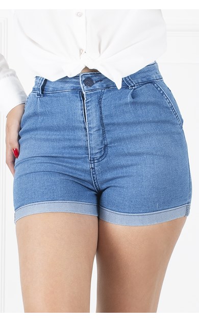 Shorts Jeans Feminina Cintura Alta com Lycra Elastano Levanta Empina Bumbum